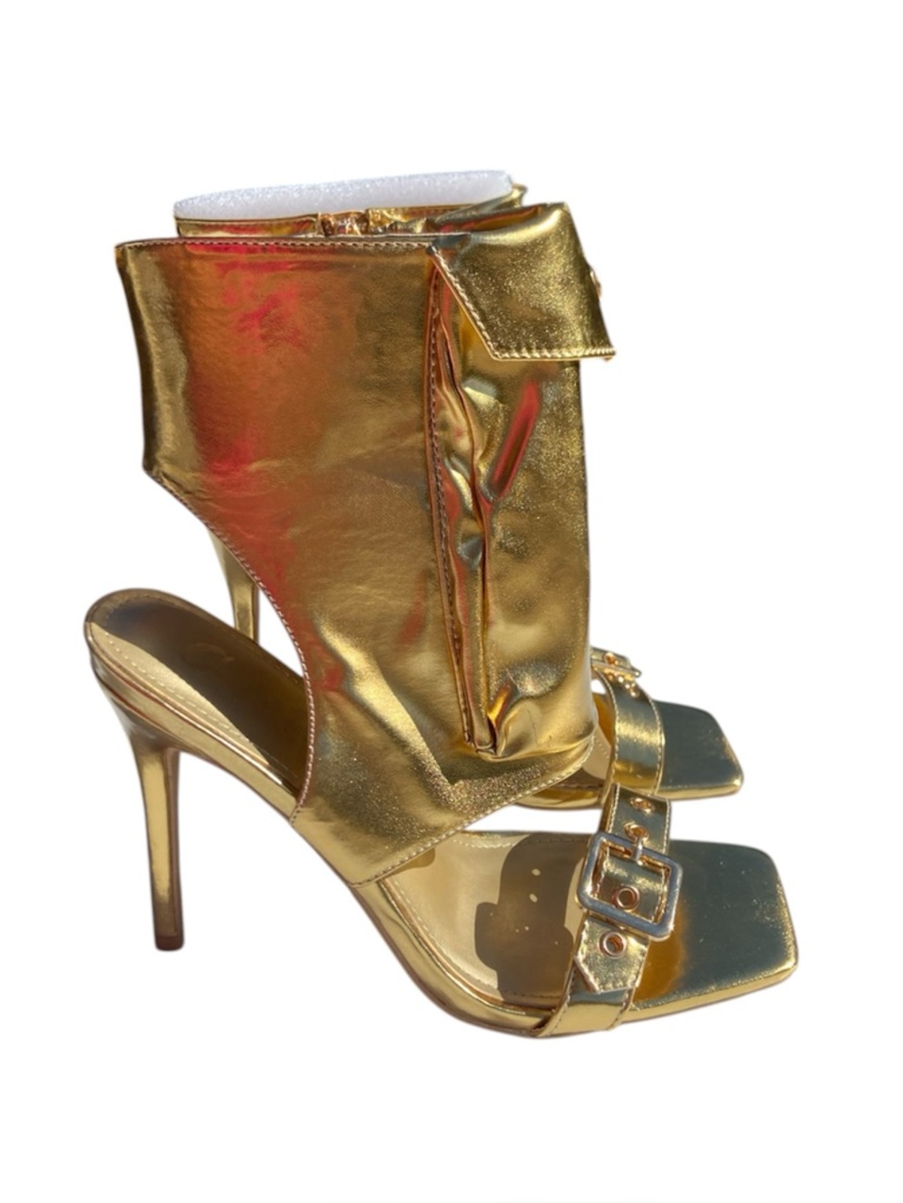 Women’s Gold Metallic Ankle Cuff Heeled Sandals, 8 - Picture 2 of 6